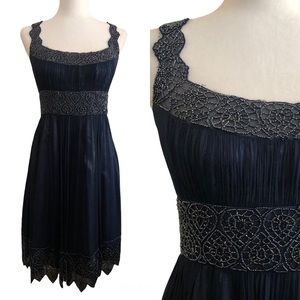Adrianna Papell Navy Beaded Midi Dress - Size 6
